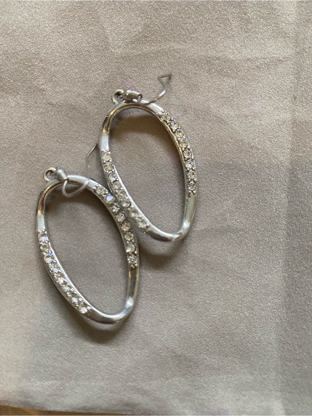 Silver Oval Crystal Drop Earrings - Unbranded